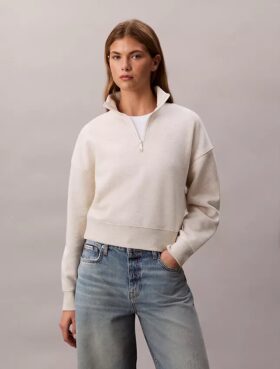 Arkistologolla varustettu fleece-paita, neljännesvetoketju ja korkea kaulus