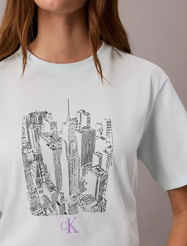 Cityscape-grafiikalla varustettu pyöreäkaulainen t-paita Cityscape-grafiikalla varustettu pyöreäkaulainen t-paita