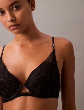 CK Black kukkakuvioinen pitsinen Push-Up-plunge-rintaliivi