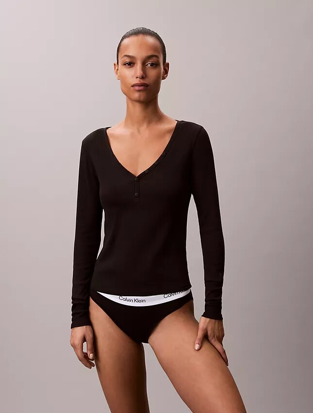 Cotton Stretch ribbineuleinen Henley-T-paita Cotton Stretch ribbineuleinen Henley-T-paita