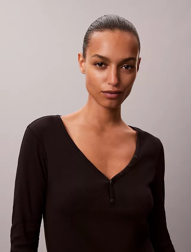 Cotton Stretch ribbineuleinen Henley-T-paita Cotton Stretch ribbineuleinen Henley-T-paita