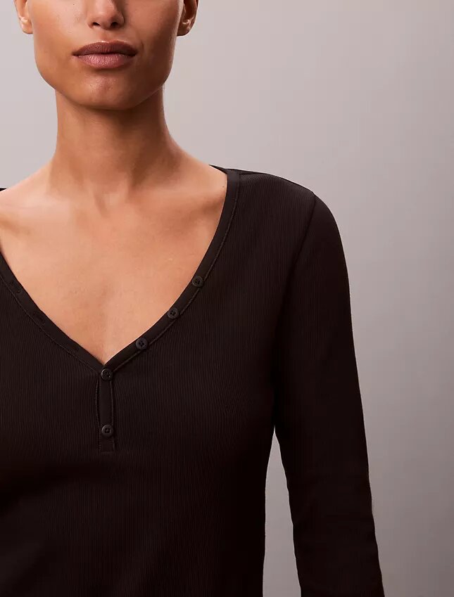 Cotton Stretch ribbineuleinen Henley-T-paita Cotton Stretch ribbineuleinen Henley-T-paita