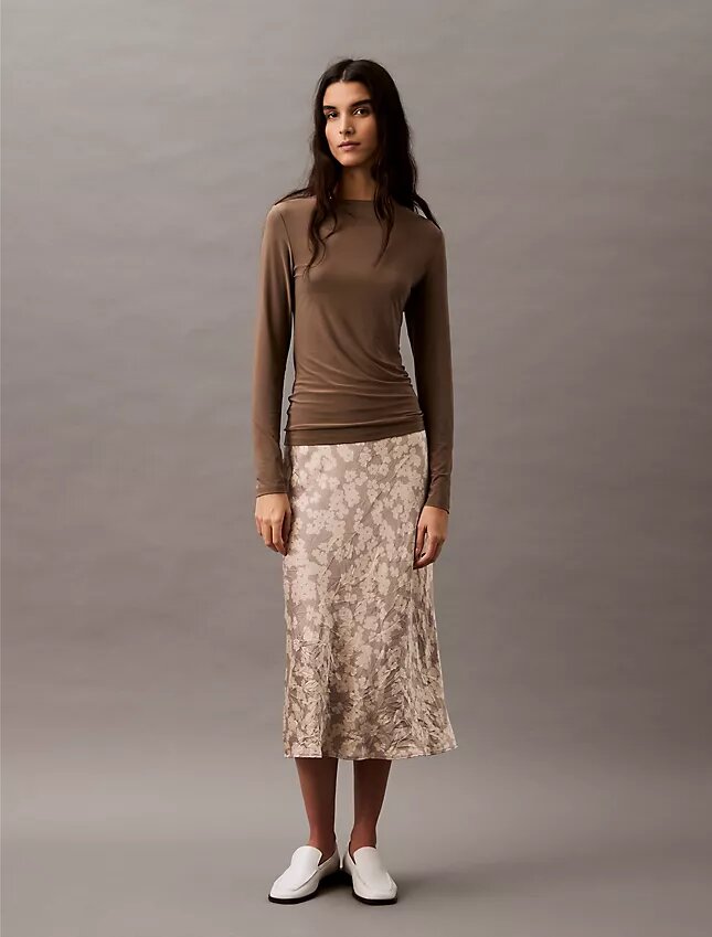 Crushed Satin Print Midi Skirt Crushed Satin Print Midi Skirt