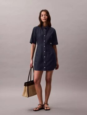 Denim-lyhythihainen mekko