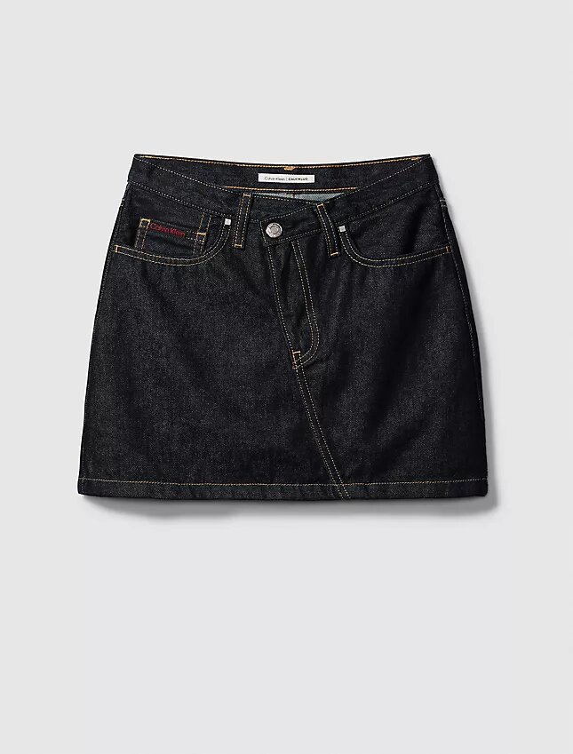 Denim-minihame, epäsymmetrinen vyötärö Denim-minihame, epäsymmetrinen vyötärö