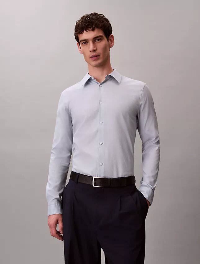 Geometrinen jacquard-kuvioinen slim-fit-paita napit edessä Geometrinen jacquard-kuvioinen slim-fit-paita napit edessä