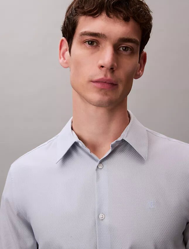 Geometrinen jacquard-kuvioinen slim-fit-paita napit edessä Geometrinen jacquard-kuvioinen slim-fit-paita napit edessä