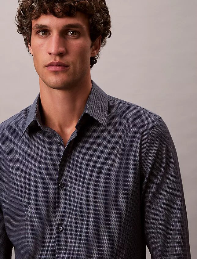 Geometrinen jacquard-kuvioinen slim-fit-paita napit edessä Geometrinen jacquard-kuvioinen slim-fit-paita napit edessä