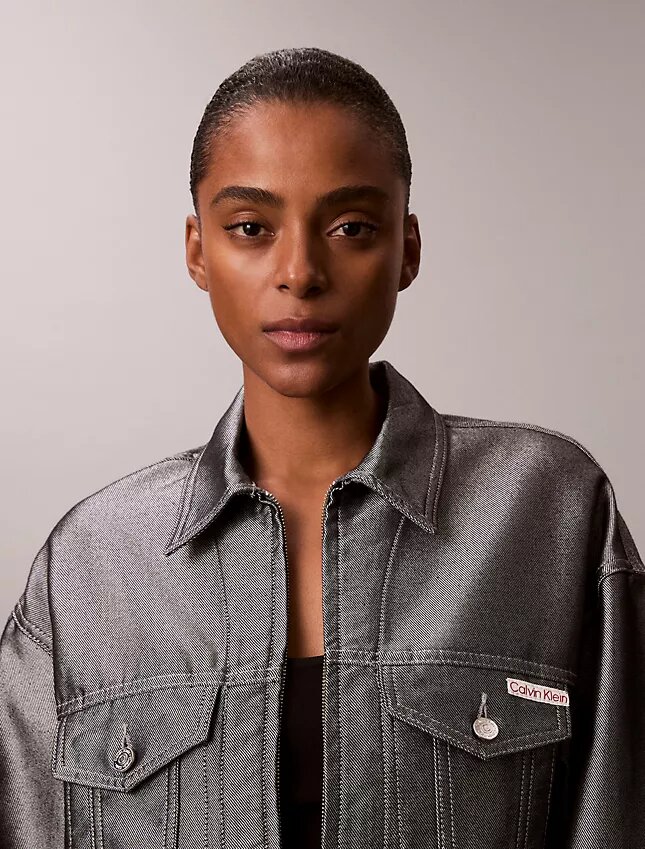 Kiiltävä denim-bomber-takki Kiiltävä denim-bomber-takki