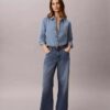 Klassinen denim-paita napit edessä Klassinen denim-paita napit edessä