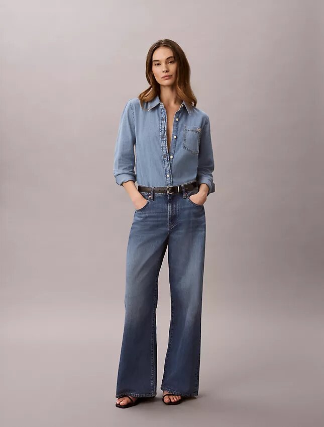 Klassinen denim-paita napit edessä Klassinen denim-paita napit edessä