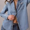 Klassinen denim-paita napit edessä Klassinen denim-paita napit edessä