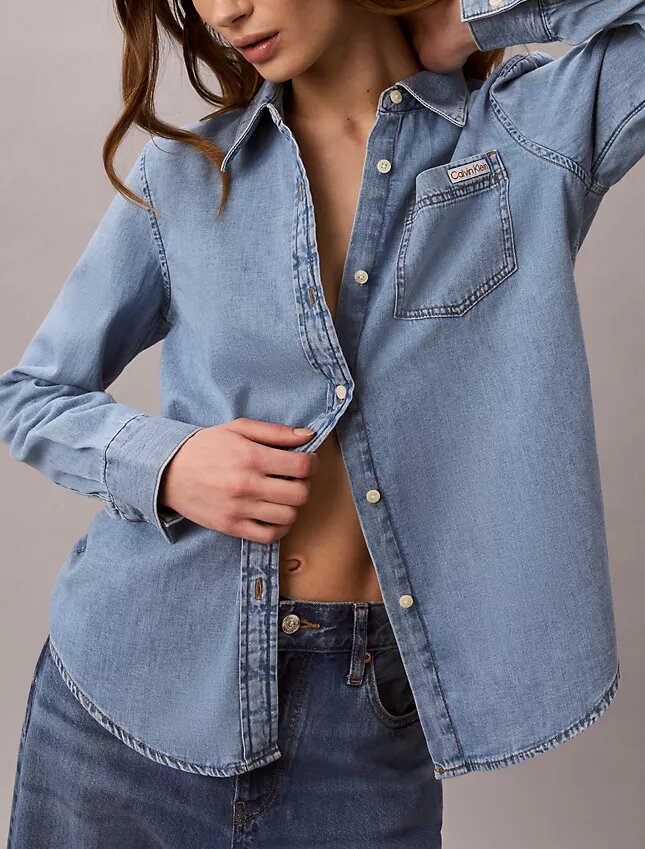 Klassinen denim-paita napit edessä Klassinen denim-paita napit edessä