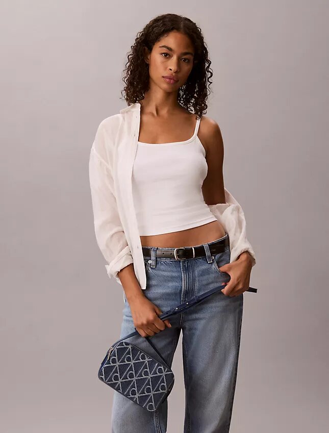 Koko pinnan kattava logomerkki Denim-kameralaukku Koko pinnan kattava logomerkki Denim-kameralaukku