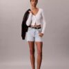 Korkeavyötäröiset midi-Denim-shortsit Korkeavyötäröiset midi-Denim-shortsit