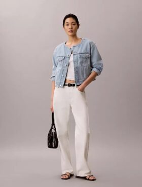 Lyhyt, kauluseton denim-Trucker Jacket Lyhyt, kauluseton denim-Trucker Jacket