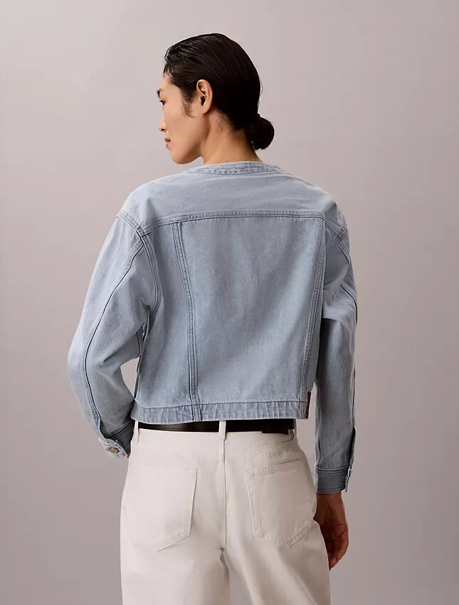 Lyhyt, kauluseton denim-Trucker Jacket Lyhyt, kauluseton denim-Trucker Jacket