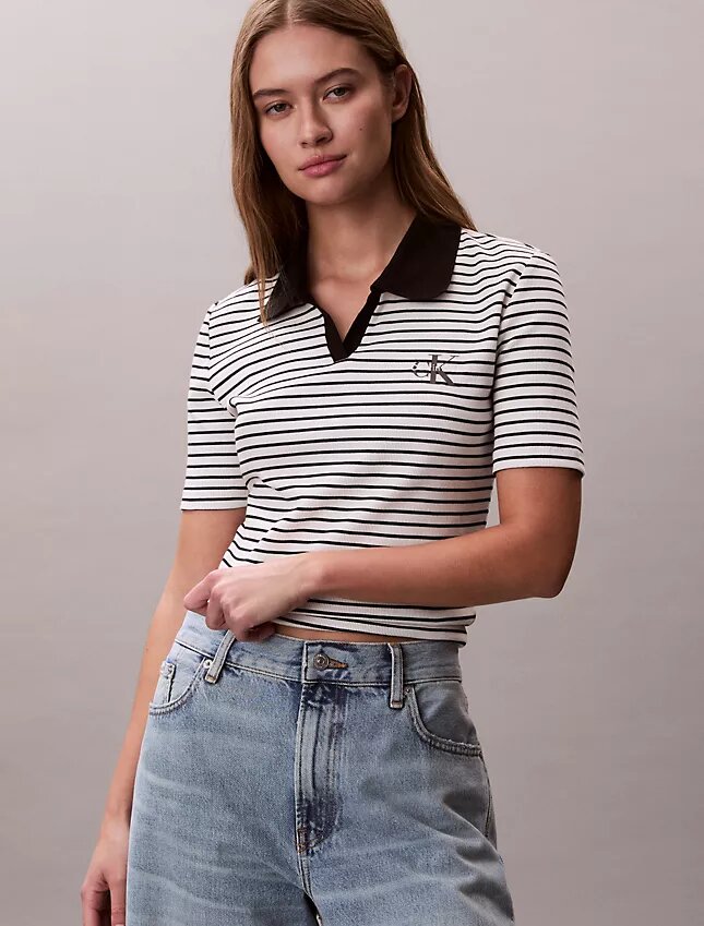 Monologo Stripe Rib Polo T-paita Monologo Stripe Rib Polo T-paita