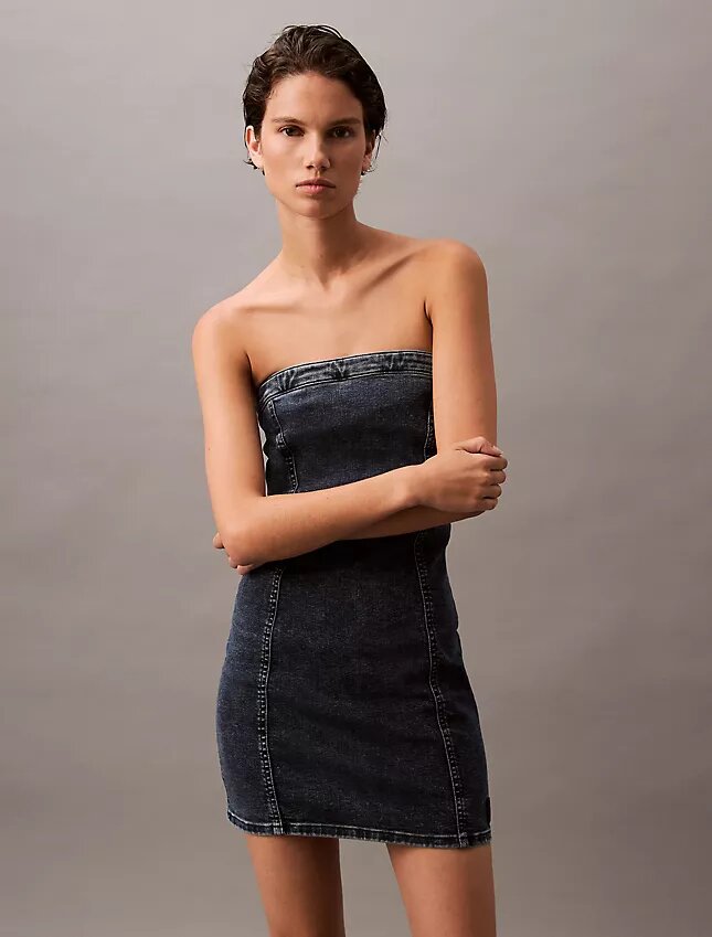 Olkaimeton Denim-minimekko Olkaimeton Denim-minimekko