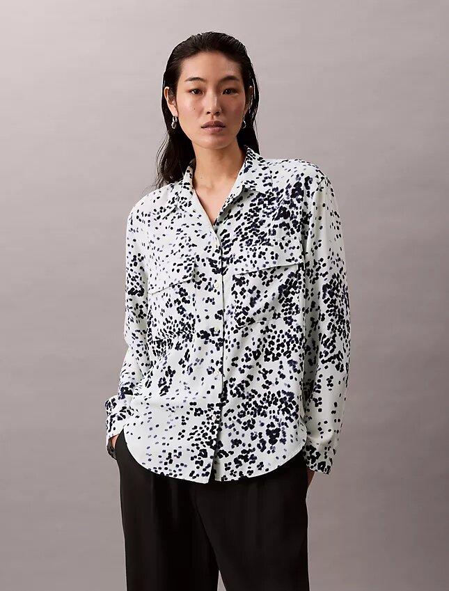Painettu rento Utility Shirt napit edessä Painettu rento Utility Shirt napit edessä
