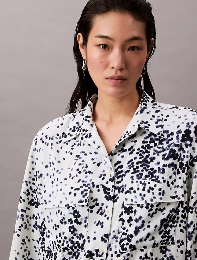 Painettu rento Utility Shirt napit edessä Painettu rento Utility Shirt napit edessä