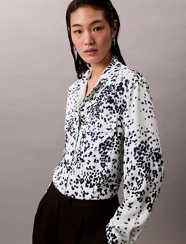 Painettu rento Utility Shirt napit edessä Painettu rento Utility Shirt napit edessä