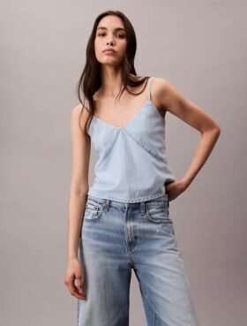 Puuvilla-pellavaseoksesta valmistettu Denim-tankkitoppi