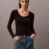 Puuvillainen Contour Rib U-Neck -paita