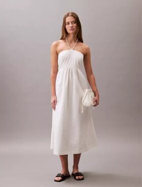 Puuvillatwillinen halterneck-midimekko Puuvillatwillinen halterneck-midimekko