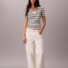 Raidallinen ribbineulottu slim-polo Raidallinen ribbineulottu slim-polo