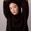 Rib-neulottu, rento turtleneck-villapaita