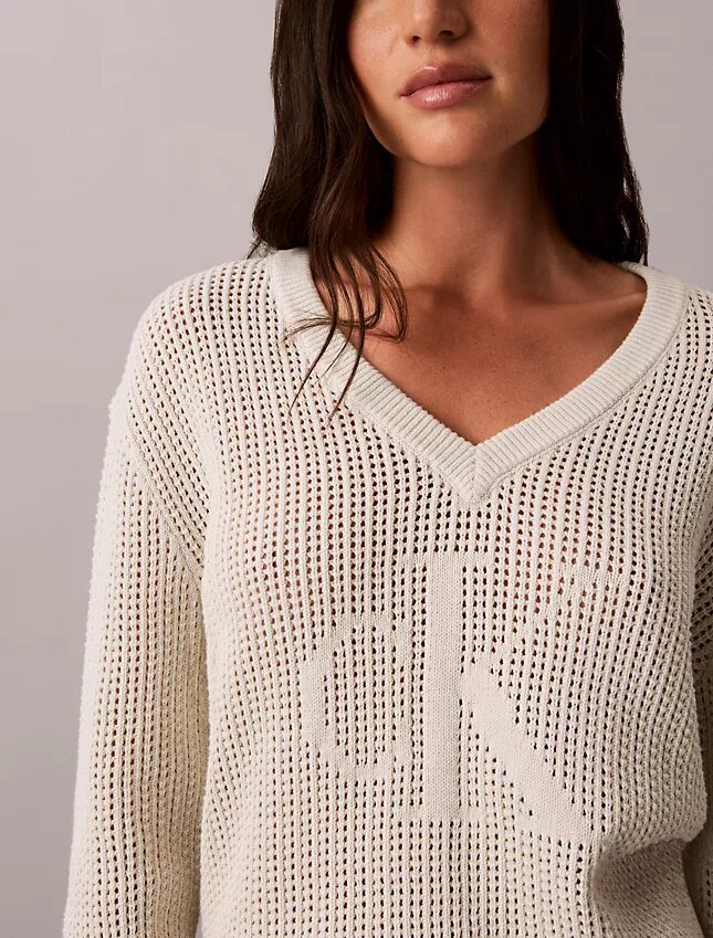 Sileä puuvillainen rento Monogram-villapaita Sileä puuvillainen rento Monogram-villapaita