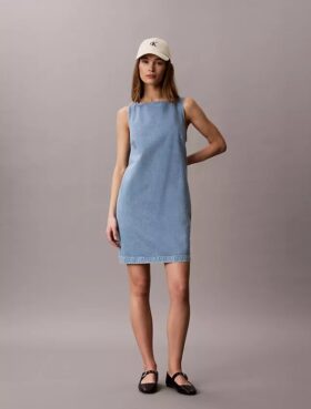 V-kaula-aukkoinen Denim-shift-mekko