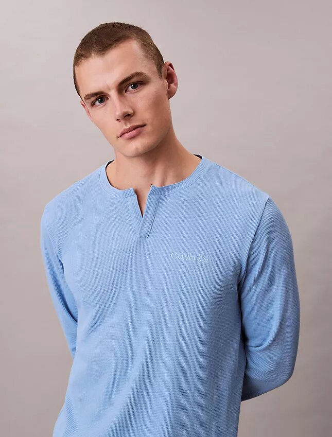 Vohvelineulottu Henley-yöpaita Vohvelineulottu Henley-yöpaita
