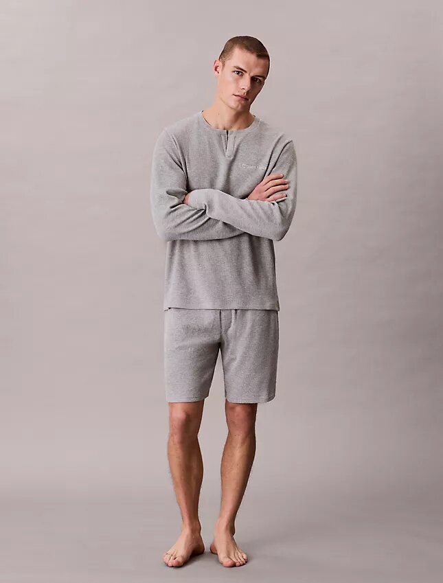 Vohvelineulottu Henley-yöpaita Vohvelineulottu Henley-yöpaita